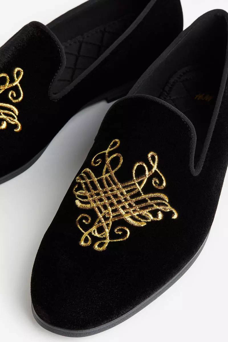Buy H M Embroidered velour loafers 2024 Online ZALORA Singapore