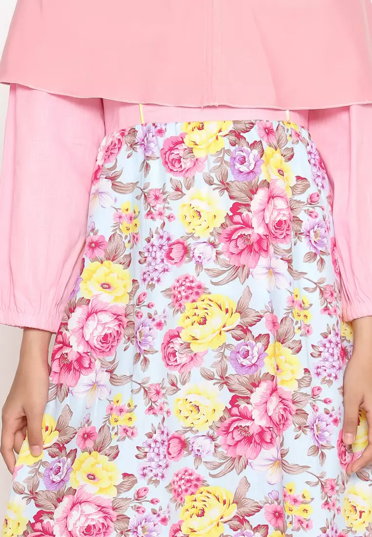 Baju Gamis Anak Perempuan Bunga 2 Pita Pink With Model - BLESS