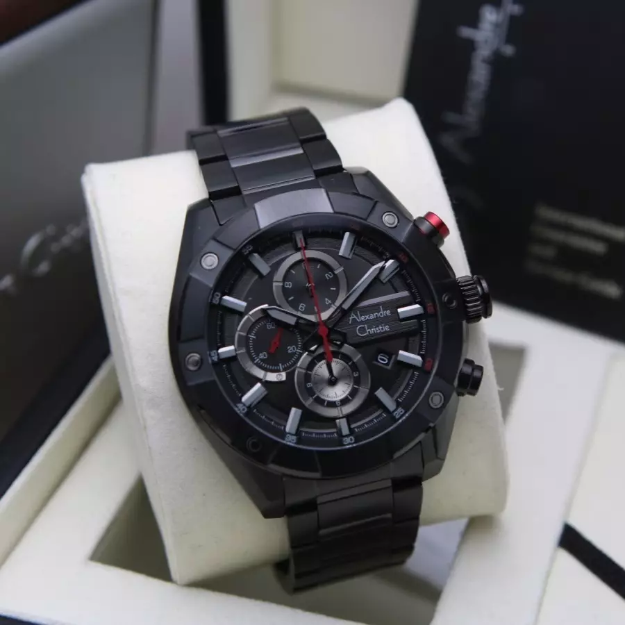 Alexandre Christie 6604 hitam dial merah cowok
