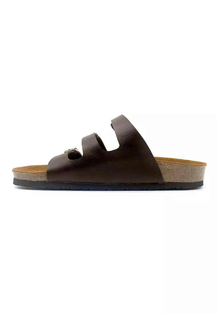 Ely - Dark Brown Leather Sandals & Flip Flops