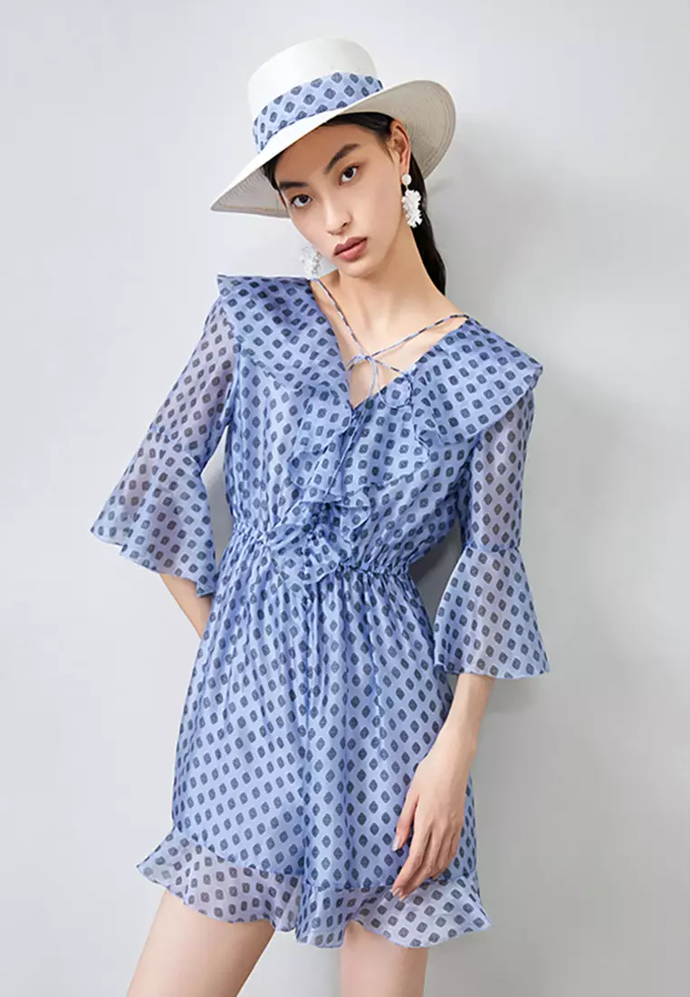 Polka Dot V-Neck Ruffle Top