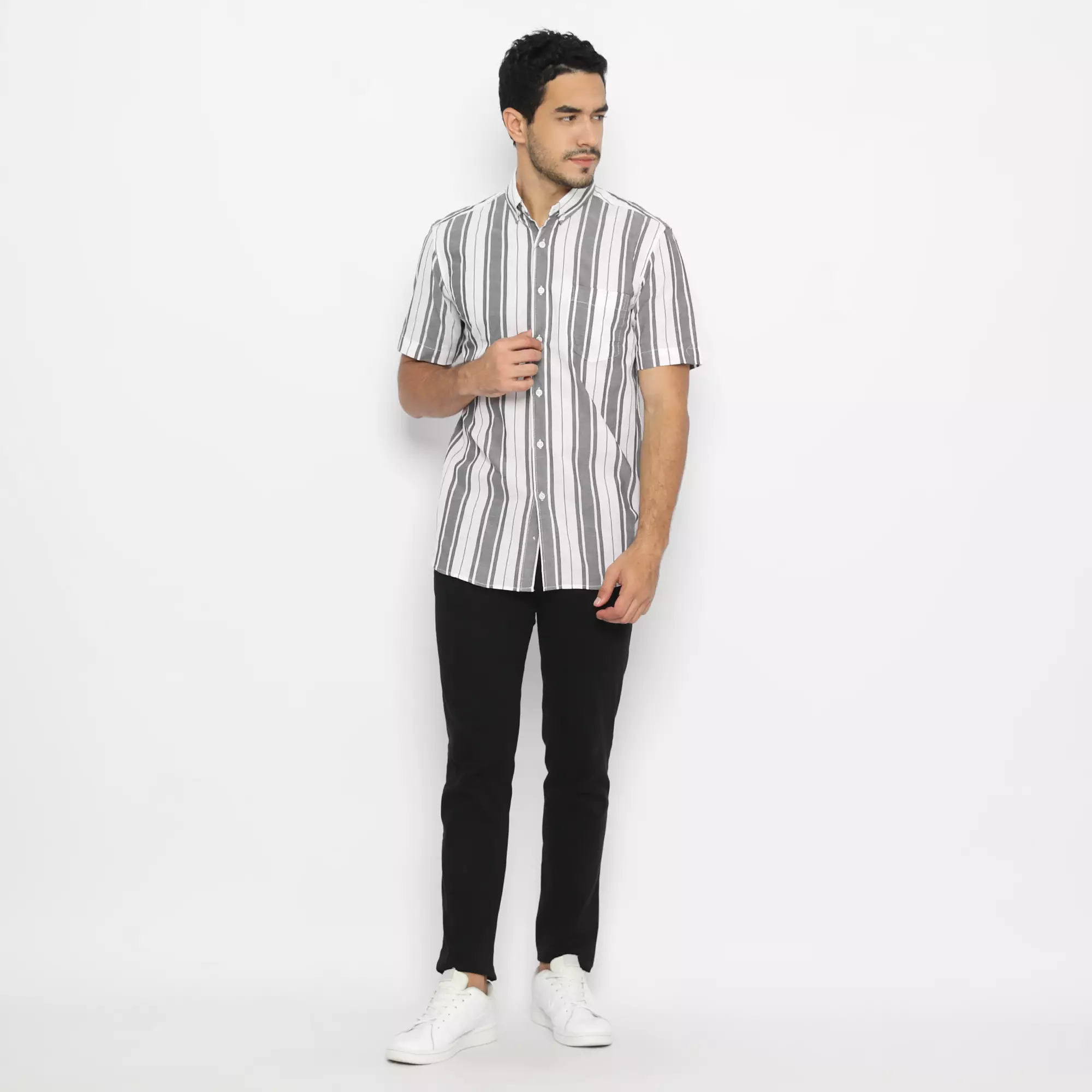 Platini Kemeja Salur Motif Garis Pendek Katun 73146