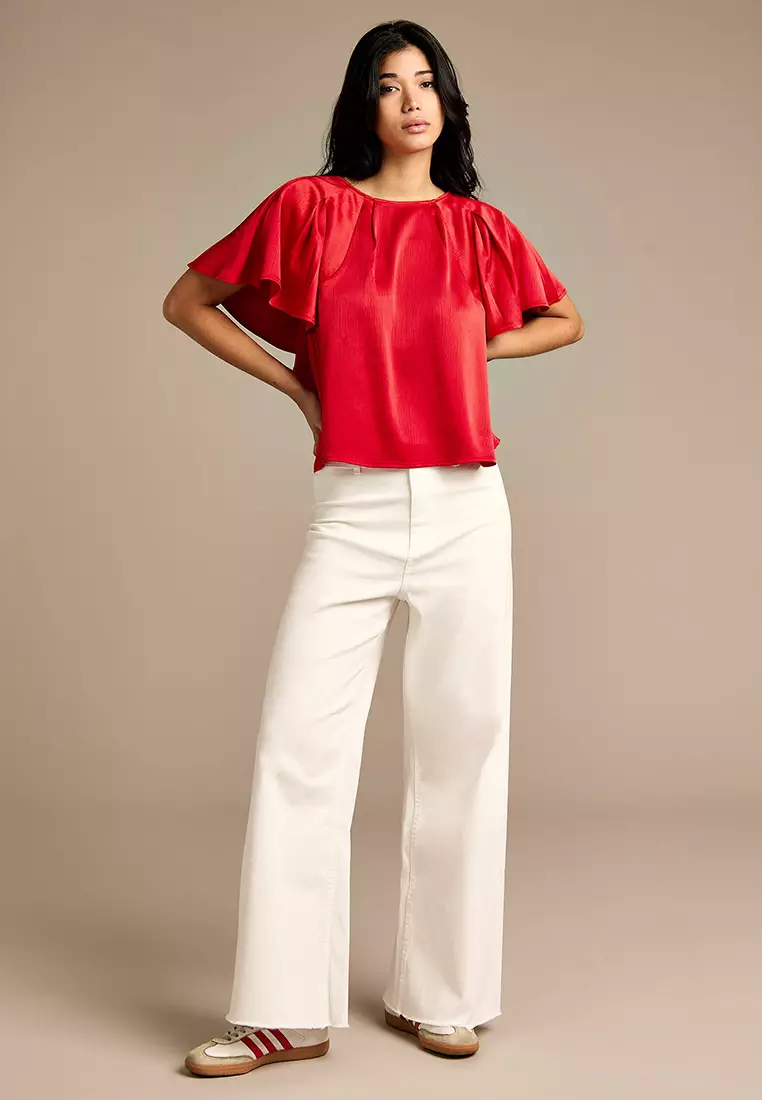 Barie Red Hammered Satin Top