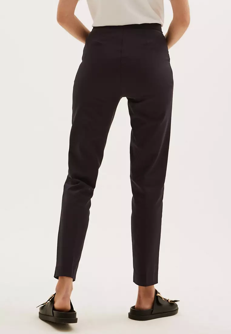 Cotton Blend Slim Fit Ankle Grazer Trousers