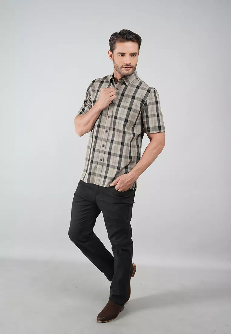 LGS - Kemeja Casual Pria - Lengan Pendek - Motif Kotak-Kotak - Warna Kombinasi - CSH.270.S570.1278.C