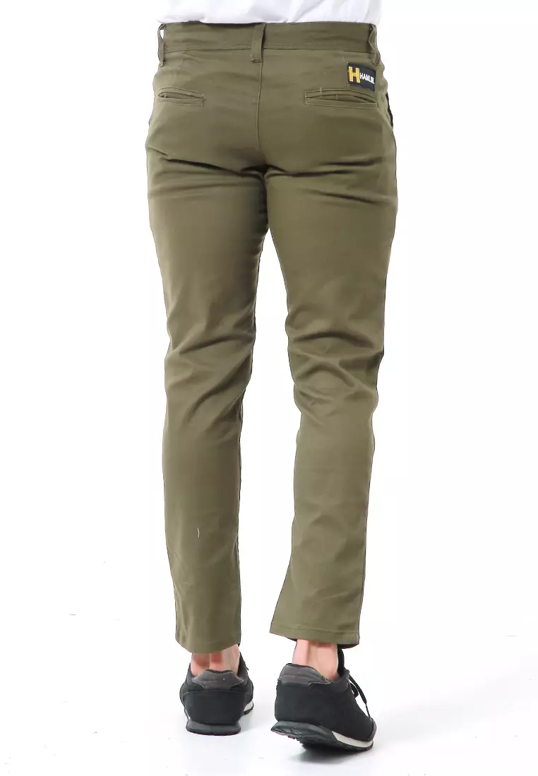 Nemanja Celana Chino Panjang Pria Slim Fit Long Pants Plain Motive Material Cotton ORIGINAL - Army Green