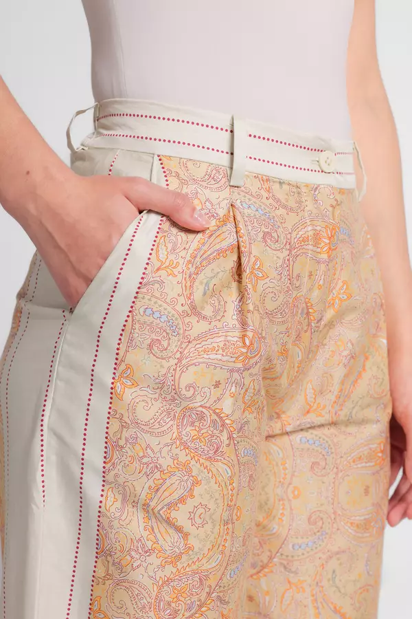 MINIMAL - Helene - Celana Lurus Katun Motif Paisley - Beige