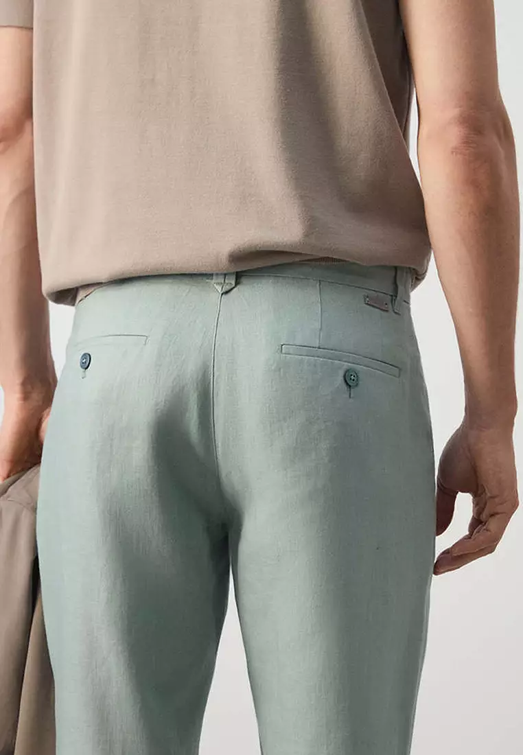 Slim-Fit 100% Linen Trousers