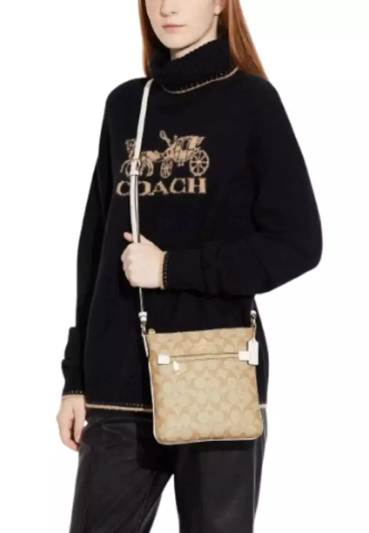 Coach Mini Rowan File Bag In Signature Canvas In Light Khaki Chalk CS182