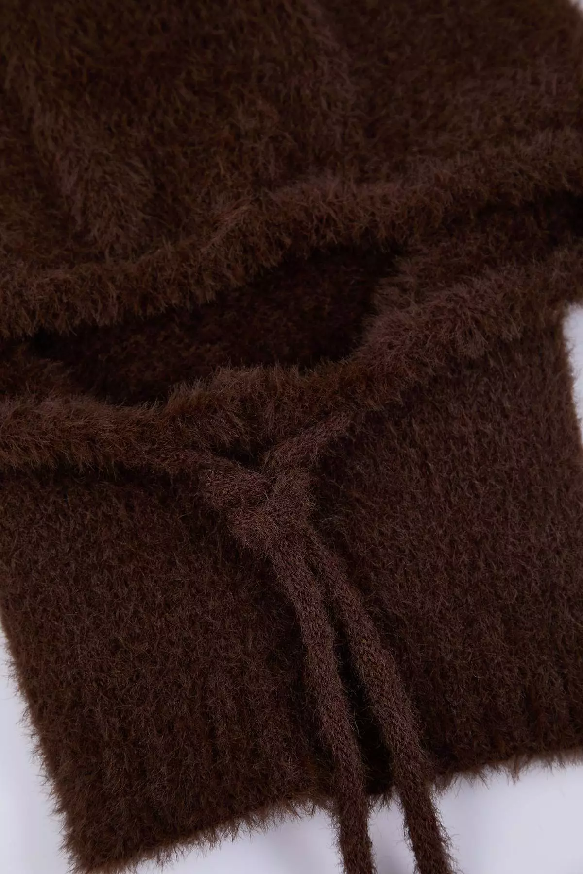 Soft Textured Brown Tie-Up Head-Wrapping Balaklava Knitwear Beanie Twoaw26Br2