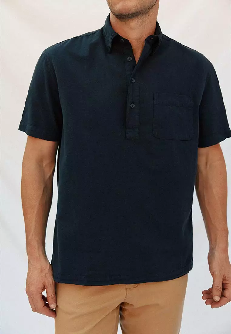 Plain Cotton Linen Short Sleeve Shirt