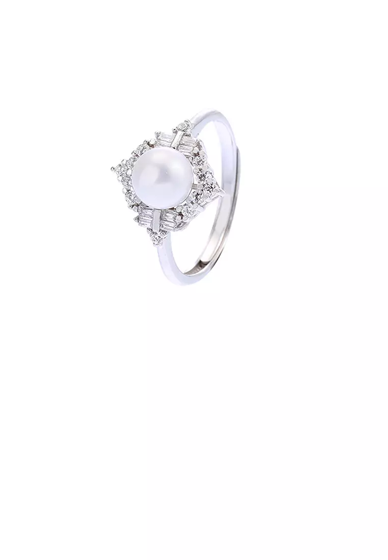 White pearl discount silver ring