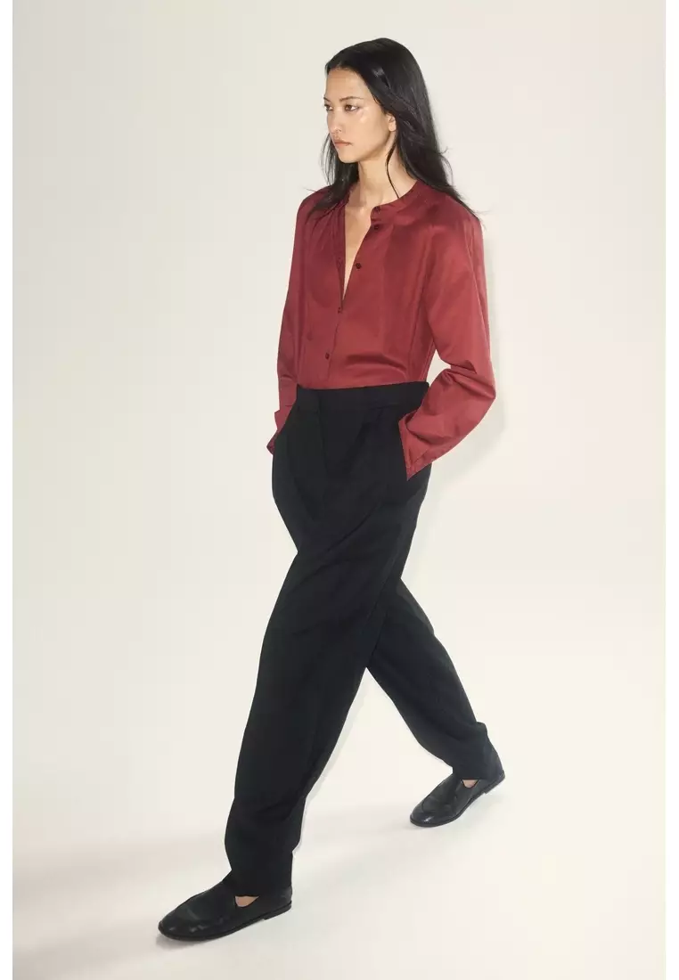 GRANDAD-COLLAR COTTON SHIRT