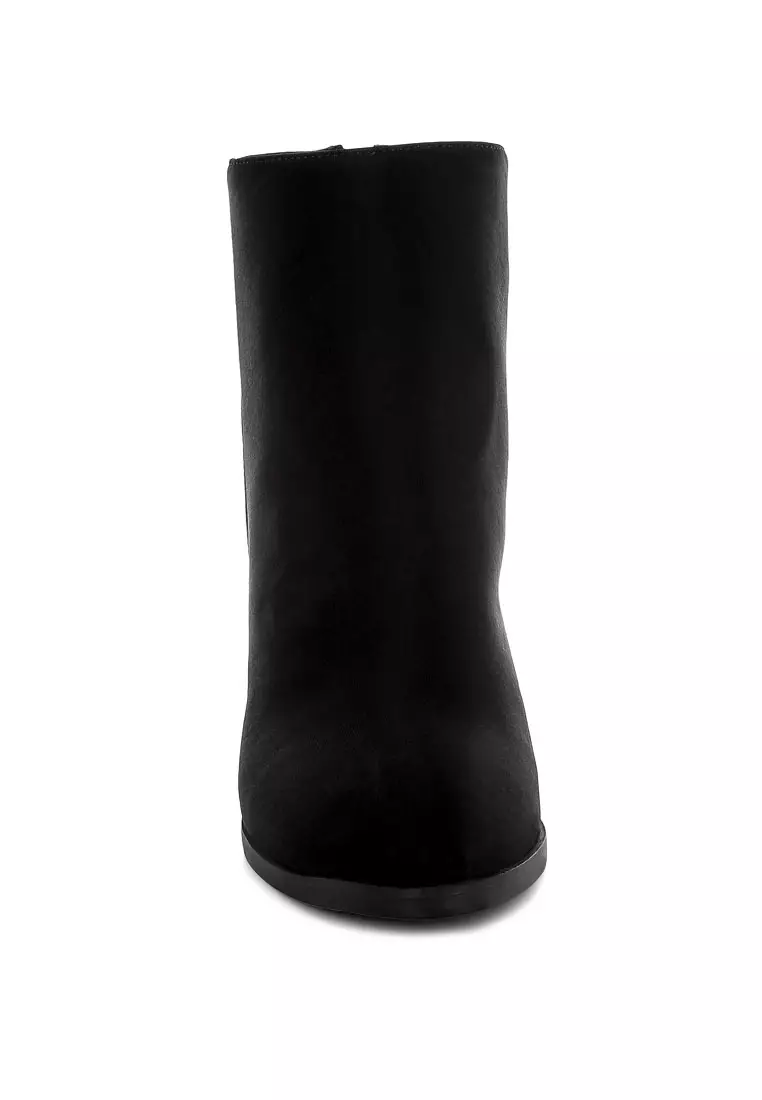 Lycra Block Heel Ankle Boots In Black