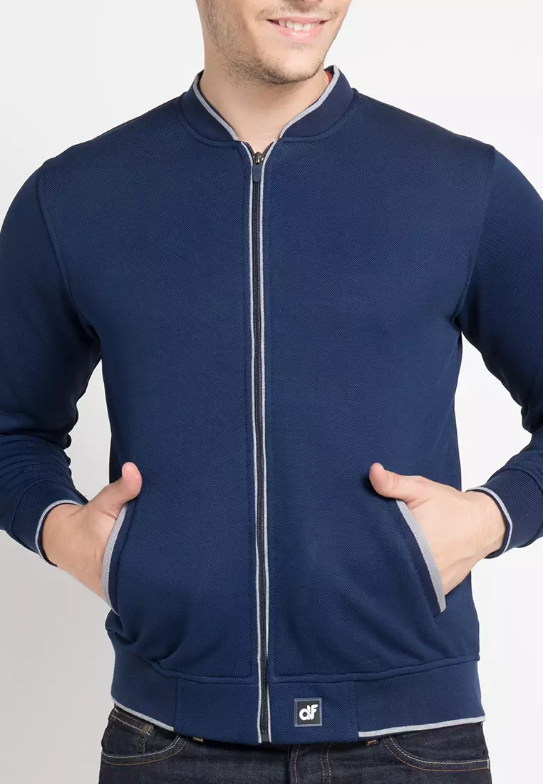 Jacket CVC Bomber "Navy" \with Silver Stripe\