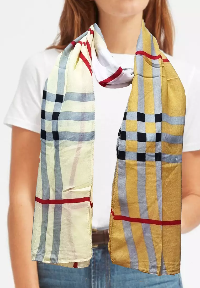 Checkered Poly.-Viscose Scarf Brown & Yellow