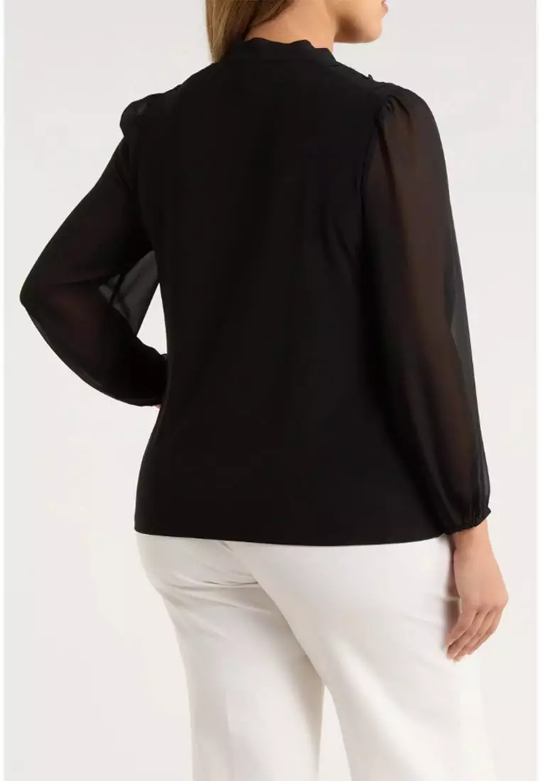 Tie Neck Long Sleeve Woven Shirt