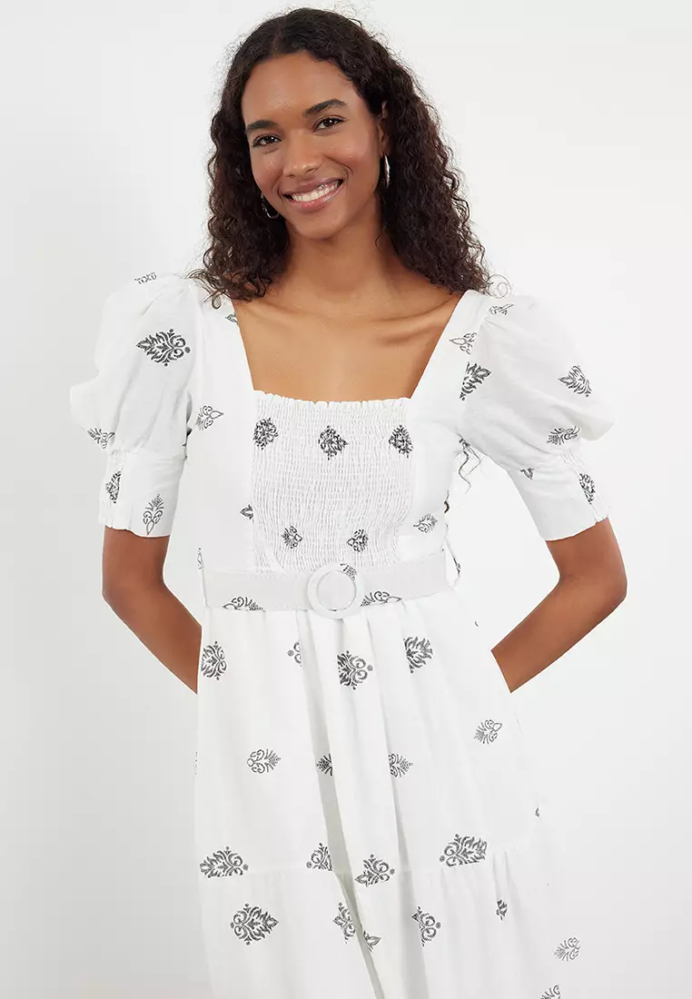 Square Neck Belted Dress