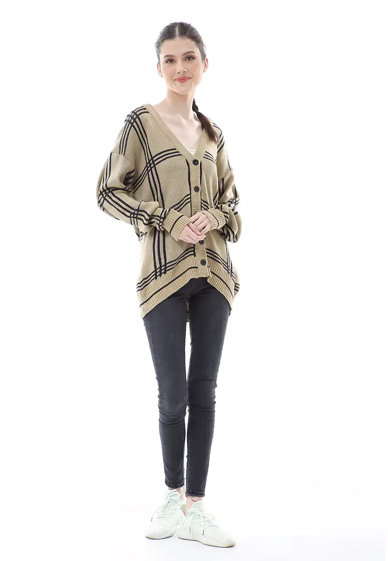 Eshika Cardigan Rajut Oversize Motif Kancing Tebal High Quality - Khaki