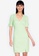 ZALORA BASICS green V Neck Puff Sleeve Dress 0DA8EAACA6AFE2GS_1