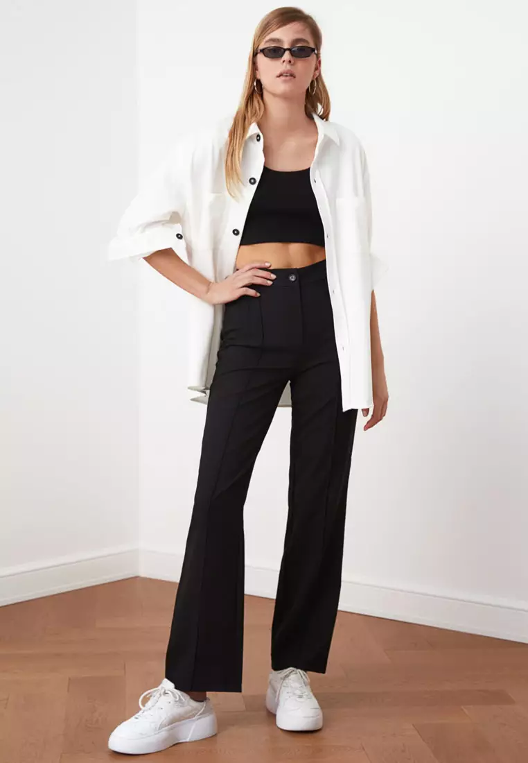 High Waist Straight Cut Trousers
