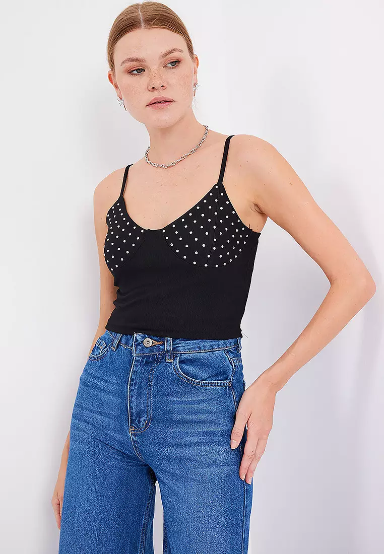 Rope Strap Crop Top Black