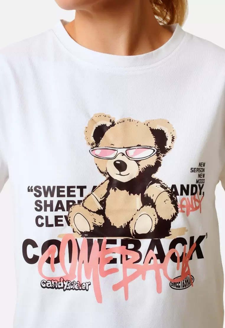 TONIQUE Kaos Crop Wanita Putih MOCCA Women's Cotton Graphic Cropped T-shirt White