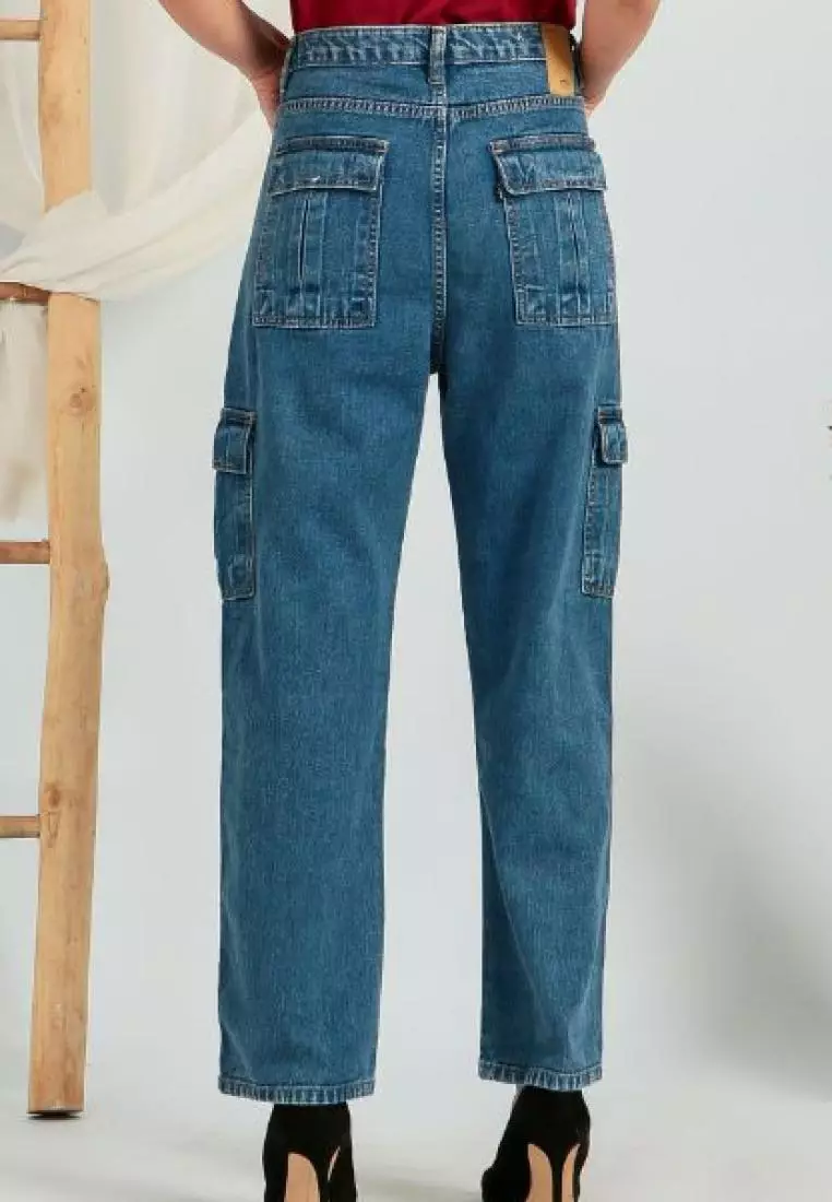 Gwen Cargo Jeans Highwaist in Blue