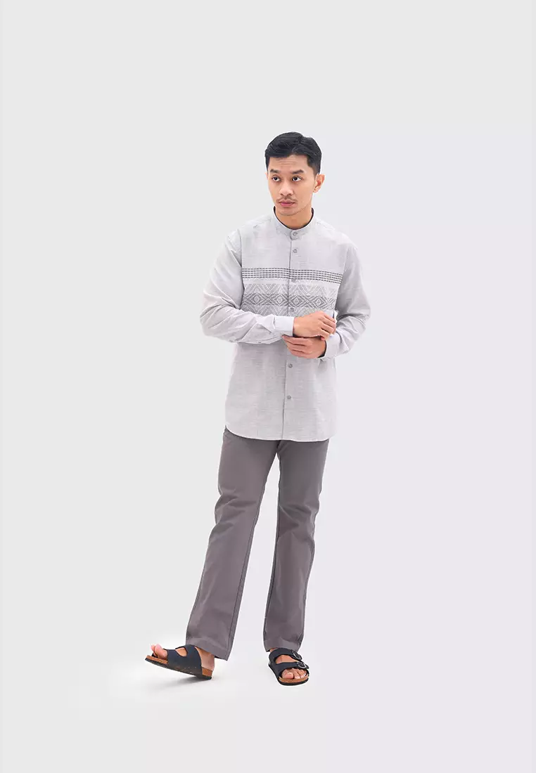 MOC Kemeja Koko Lengan Panjang ROMAN - GREY