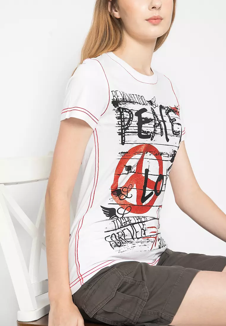 LGS - Kaos Wanita Warna Putih Motif Sablon Gambar LTS.555.O852M.019.C