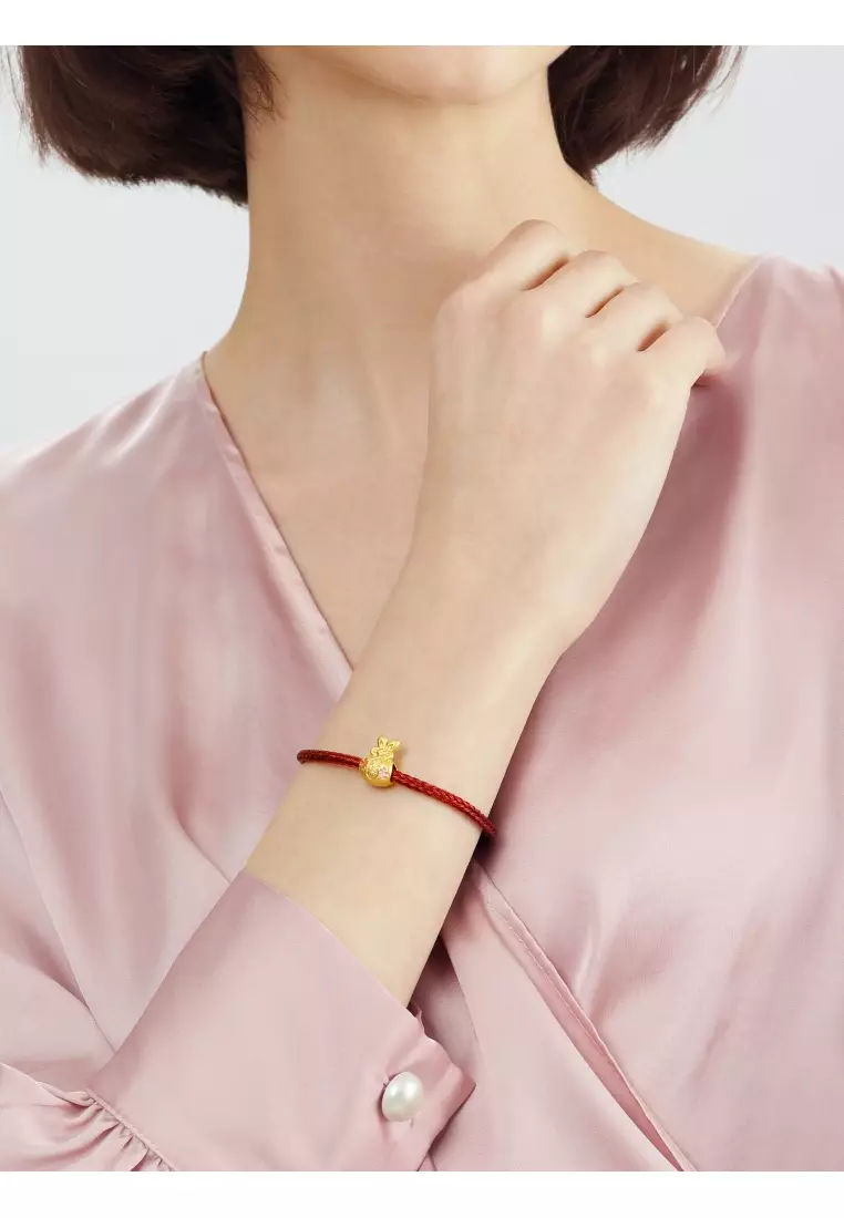 Cultural Blessings 999 24K Solid Gold Auspicious Rabbit Happiness Omamori Amulet Mini Charm Blessing 93824C (Bracelet not included)