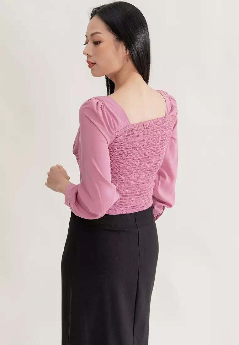 极简风长袖短上衣