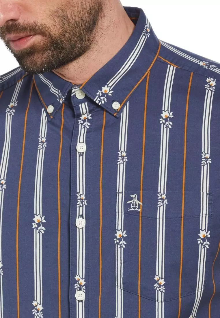 Ecovero™ Blend Vertical Stripe Short Sleeve Button-Down Shirt