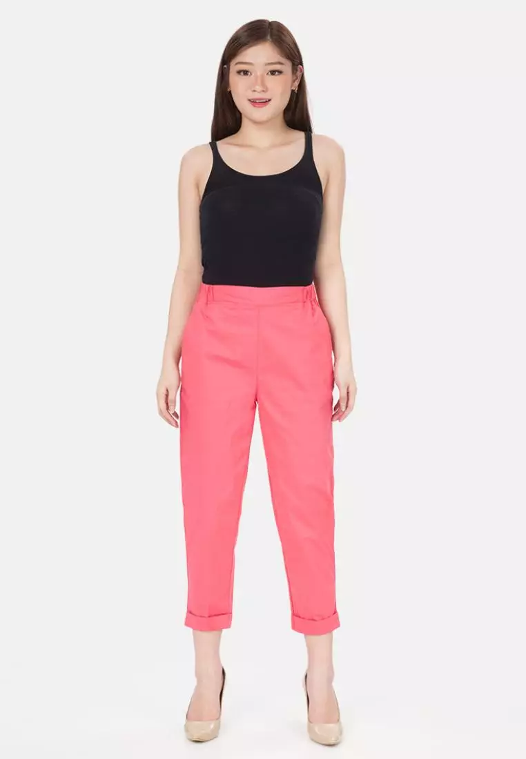 Stretch Linen Ankle Pants in Peach