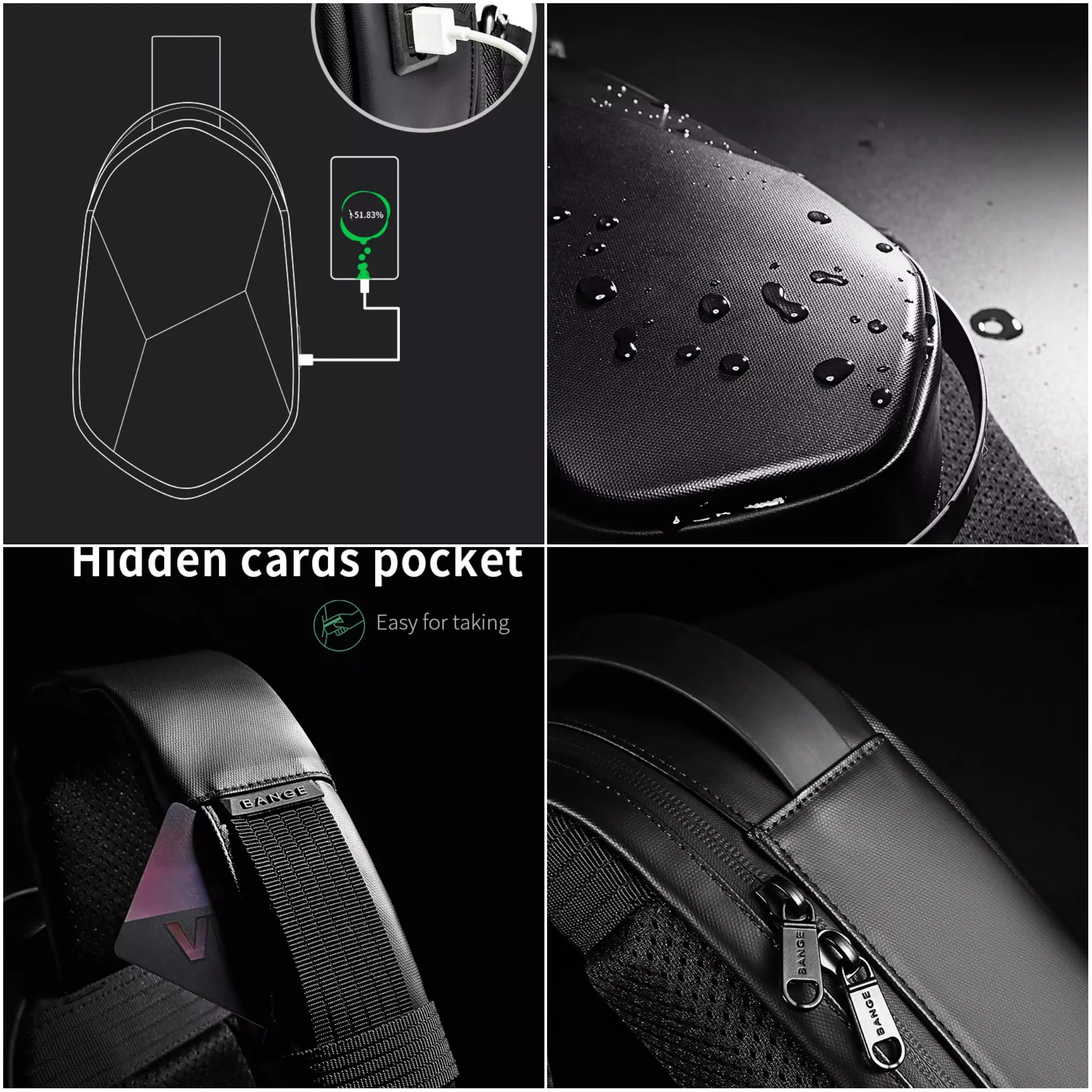 Bange BG7213 Tas Selempang Sling Bag Pria - BLACK