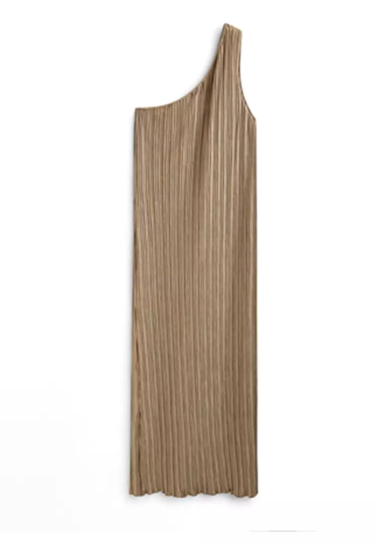 Asymmetric Pleated Midi Dress