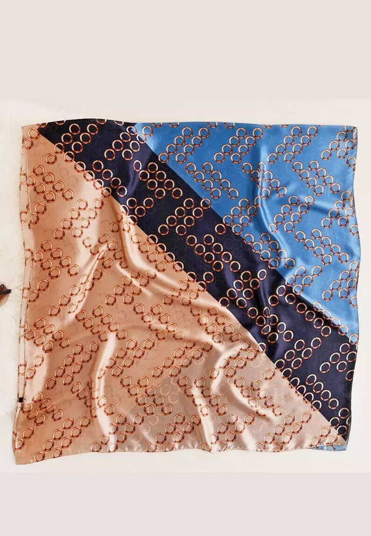 Aksesoris Wanita Glam Silk Large Size Pashmina Syal Wanita Blue & Gold