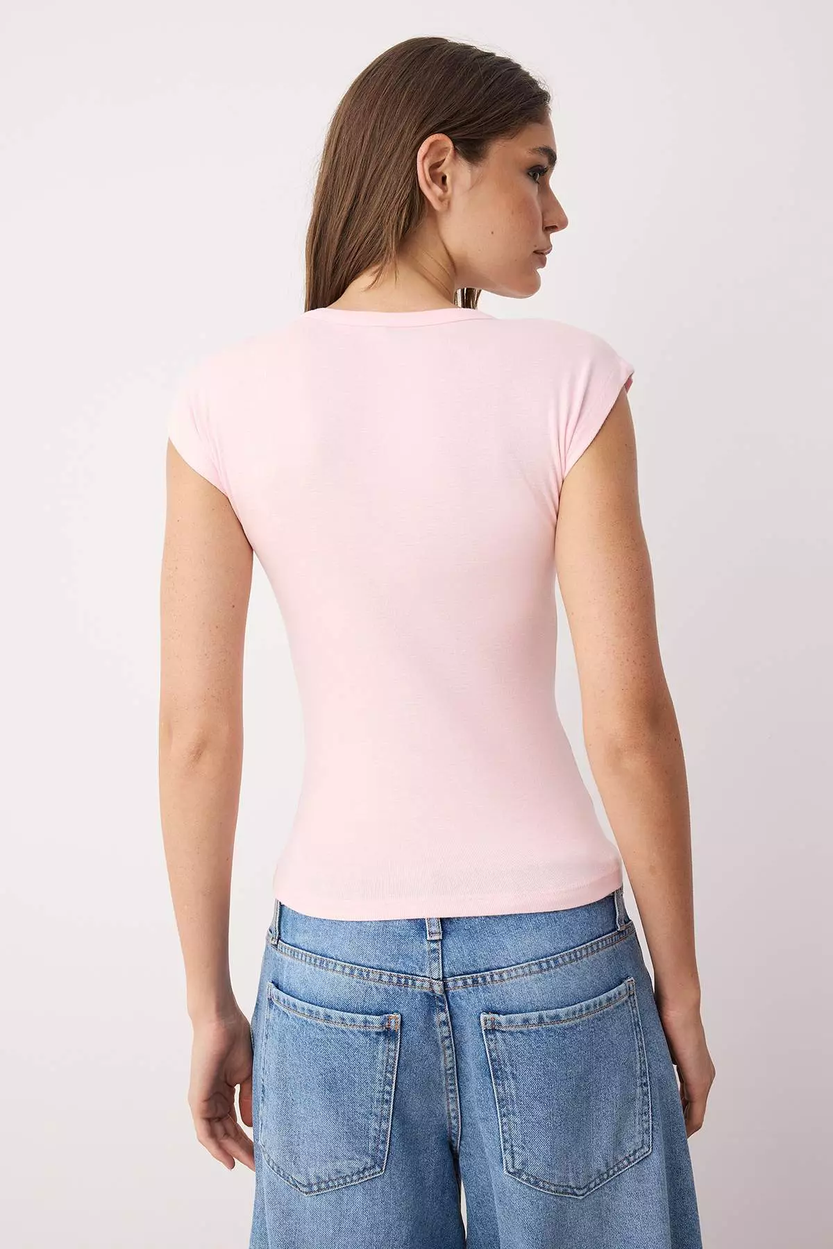 Light Pink Premium Viscose/Soft Fitted/Fitted Moon Sleeve Flexible Knitted Blouse