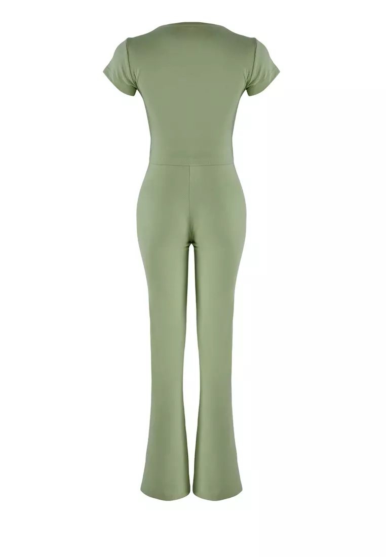 Khaki Fitted/Flexible Knitted Bottom-Top Set TWOSS25AU00053