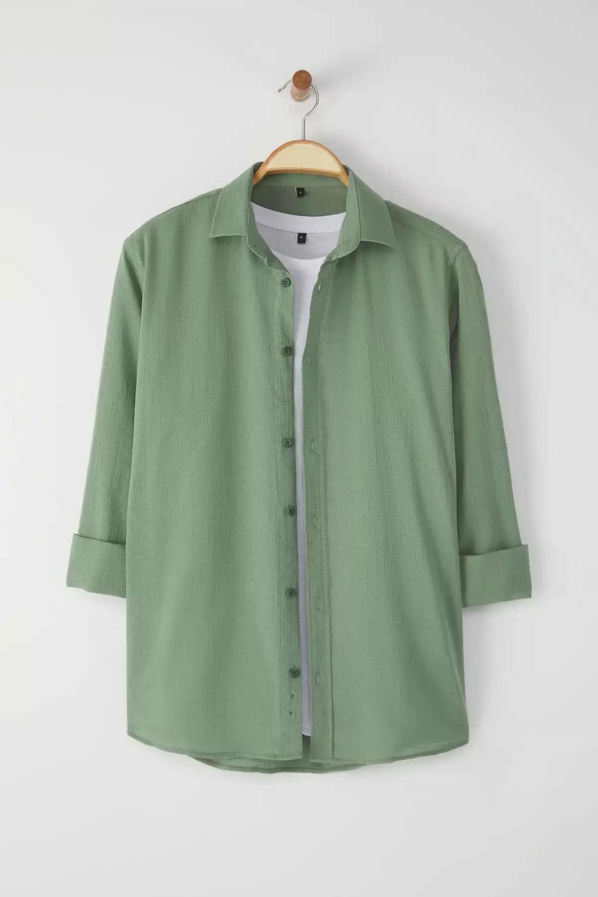 Khaki Regular Fit Epaulette Wrinkled Effect Linen Look Shirt TMNSS23GO00061