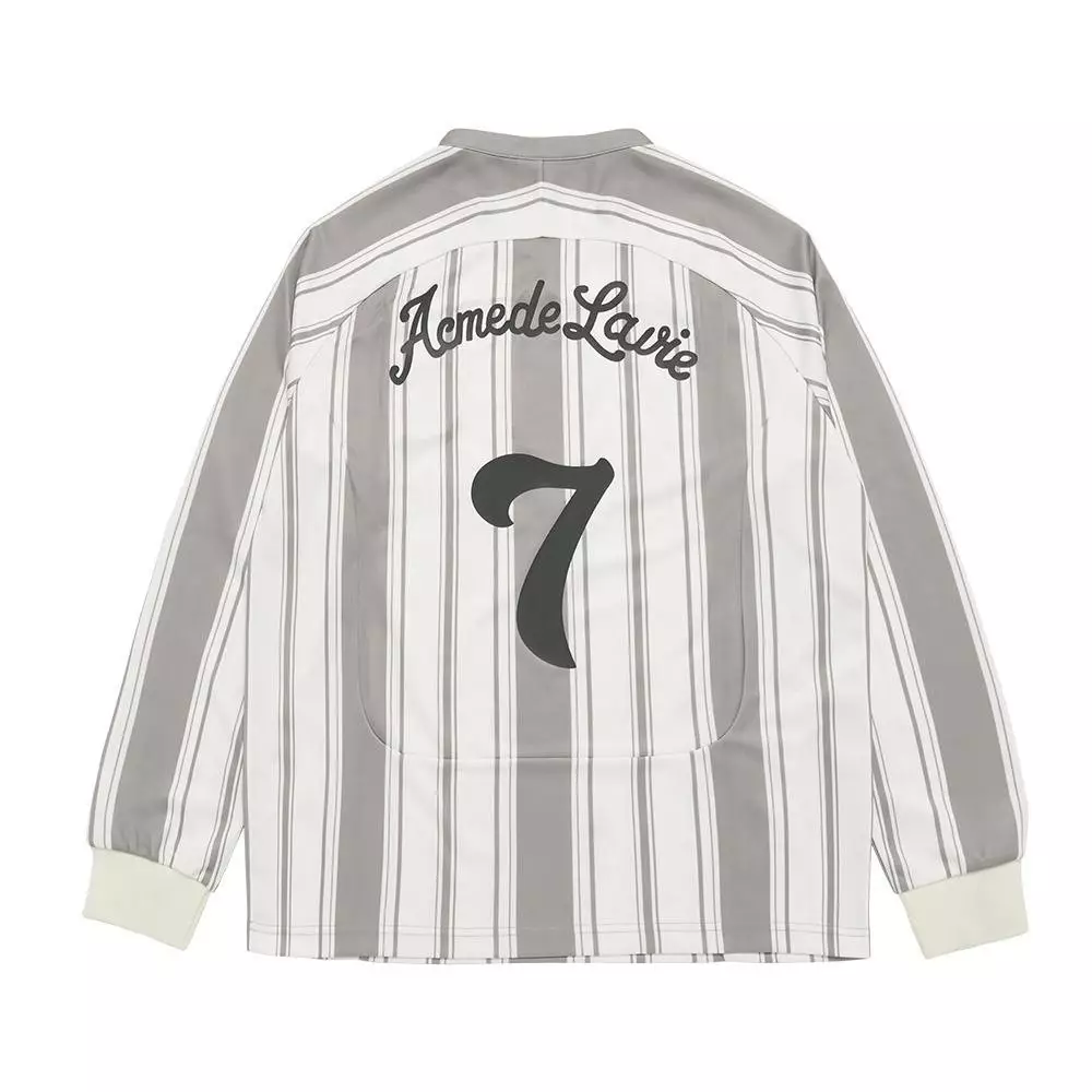 STRIPE FOOTBALL JERSEY LONG SLEEVE T-SHIRT LIGHT GRAY