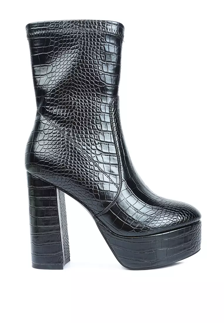Buy London Rag Black High Heeled Croc Pattern Ankle Boot 2024
