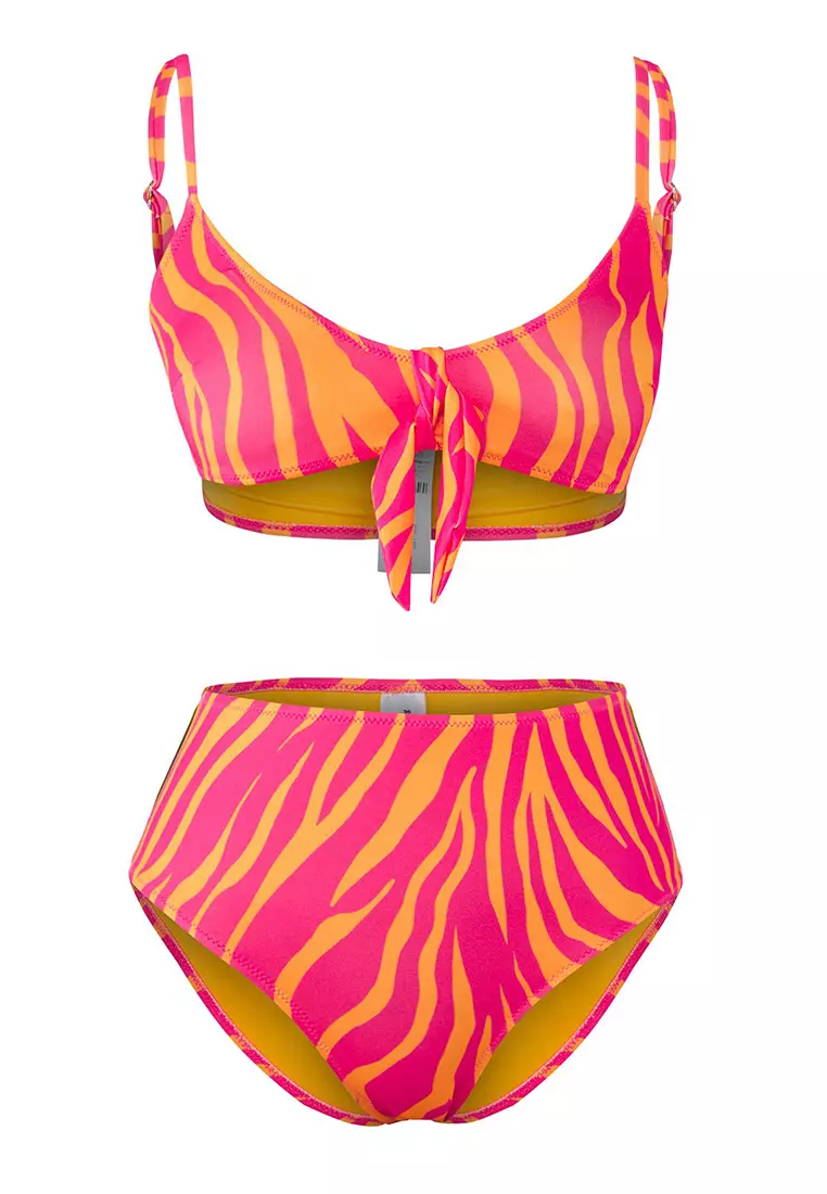 Abstract Patterned Triangle Tie Detail Normal Waist Bikini Set TBESS25BT00186