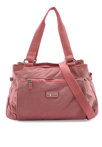 Bagstation pink Crinkled Nylon Shoulder Bag 36969AC70204DDGS_1