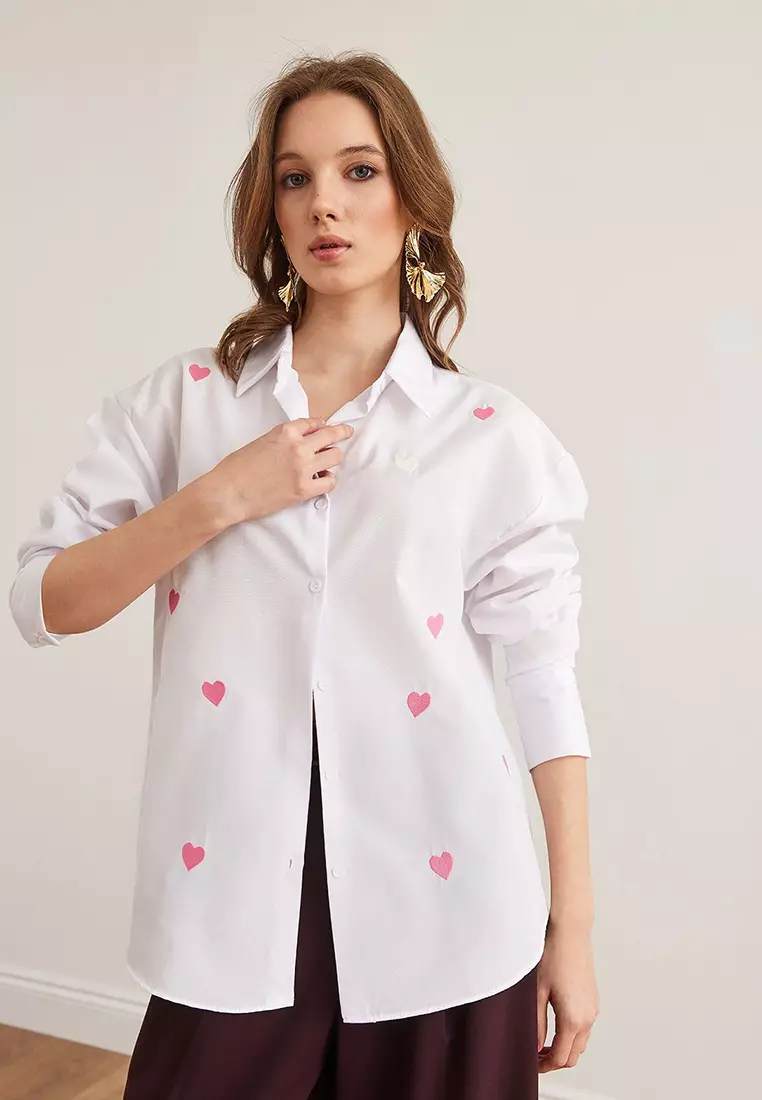 Heart Embroidery Boyfriend Shirt