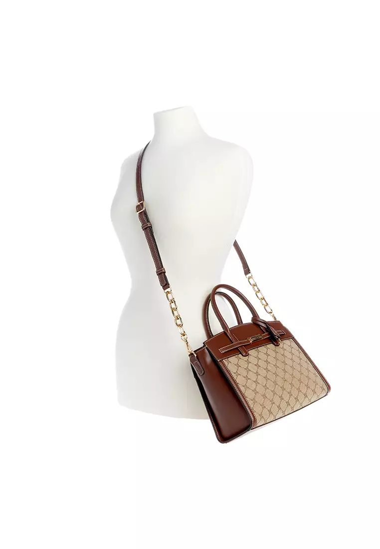 Dax 3 Compartment Satchel Mocha Logo/Mahogany