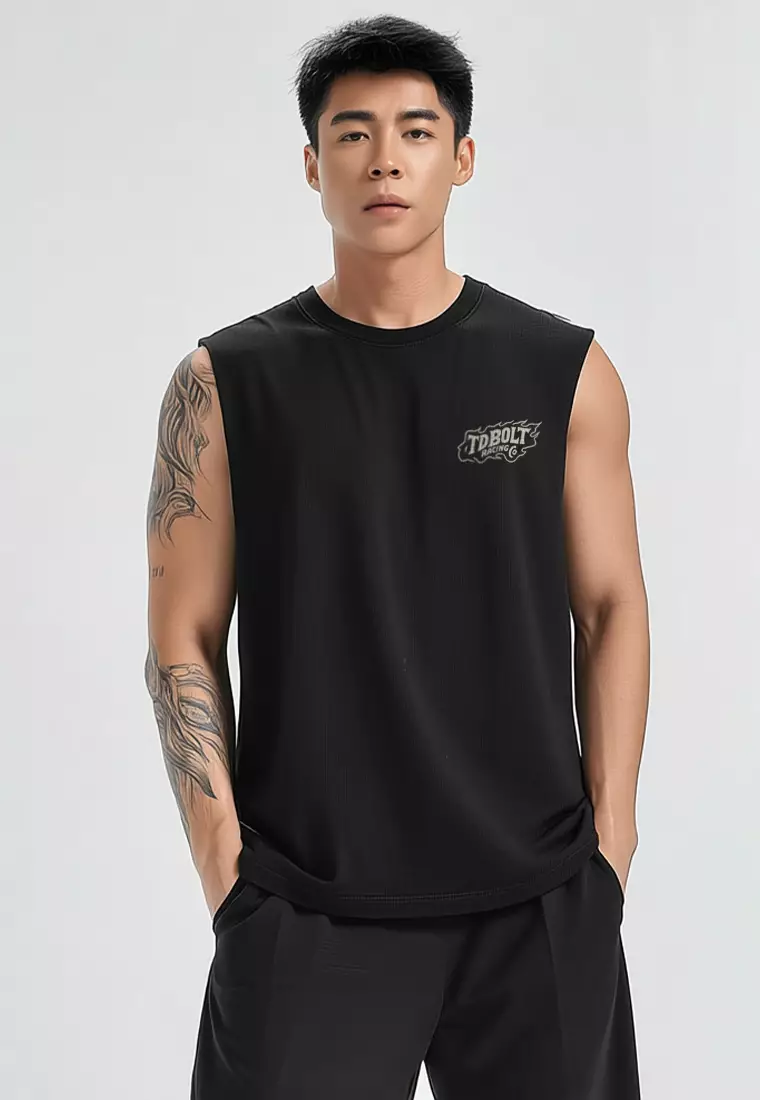 MSA93 Kaos Lari Kalcer Sleeveless Cloud Cotton 24s "stick run ugly finish loud" hitam