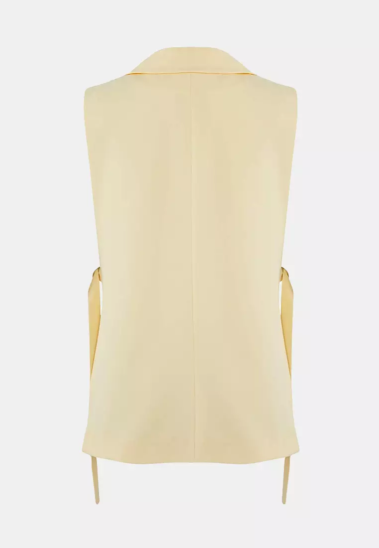 Yellow Oversize Accessory Side Tie Detail Single Button Lined Woven Vest Twoaw23Ye00032
