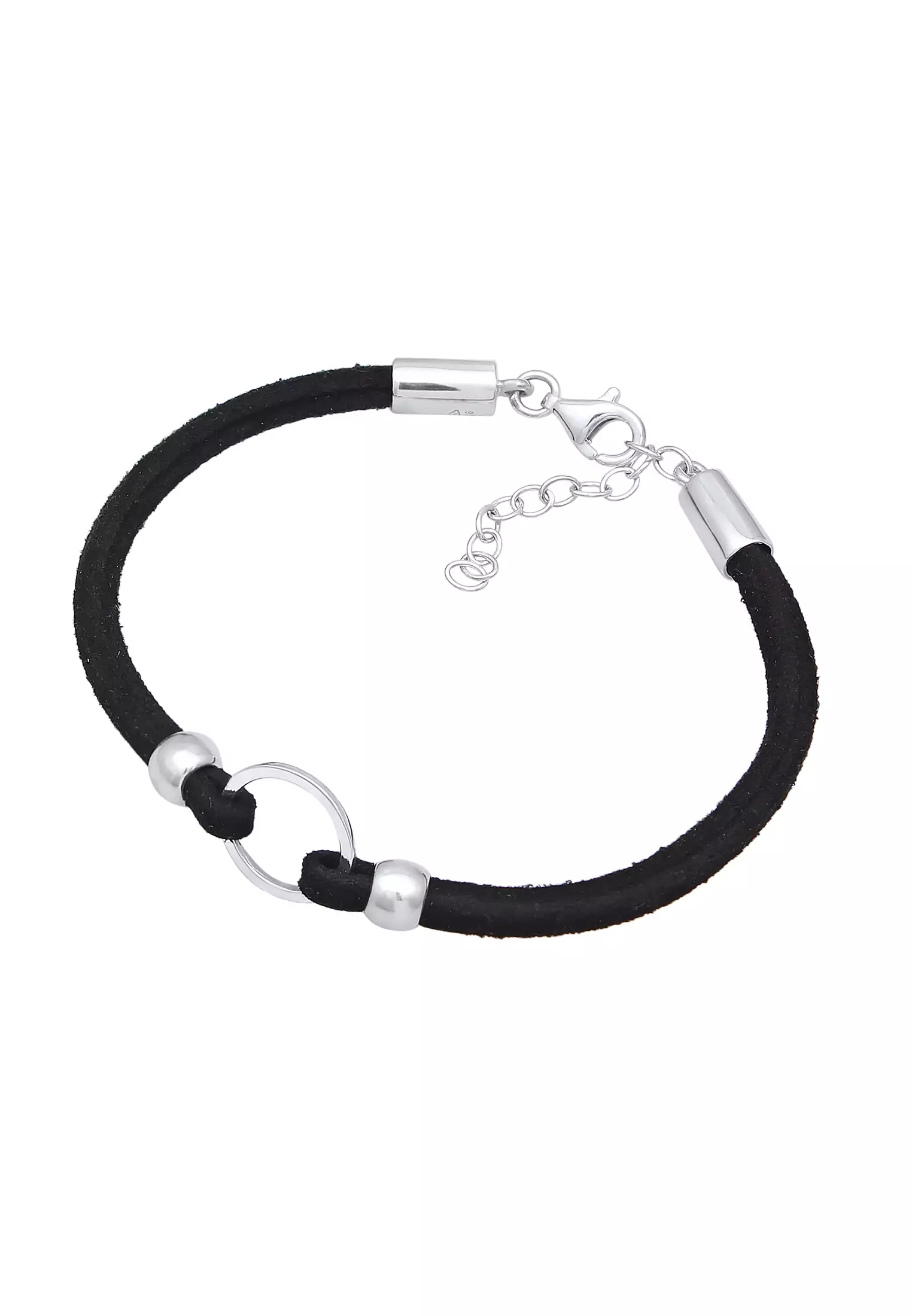 Bracelet Circle Geo Synth. Leather Black