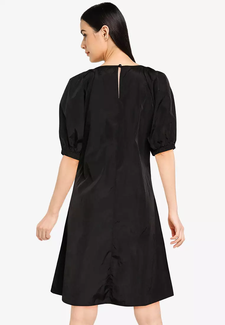 Nylon Puff Sleeve Smock Dress